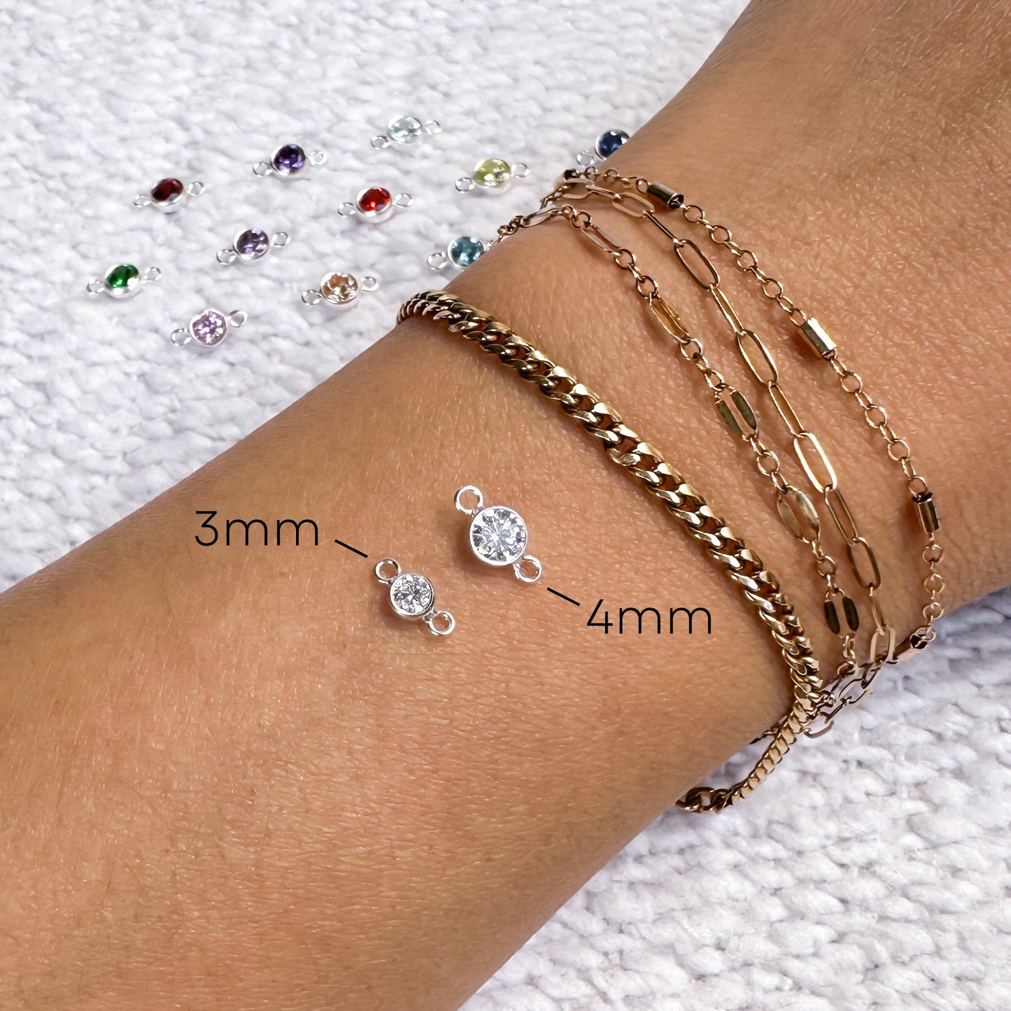 Round Birthstone Connectors - 3mm