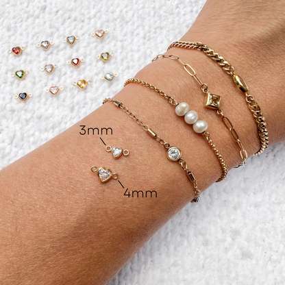 Heart Birthstone Connectors - 3mm/4mm