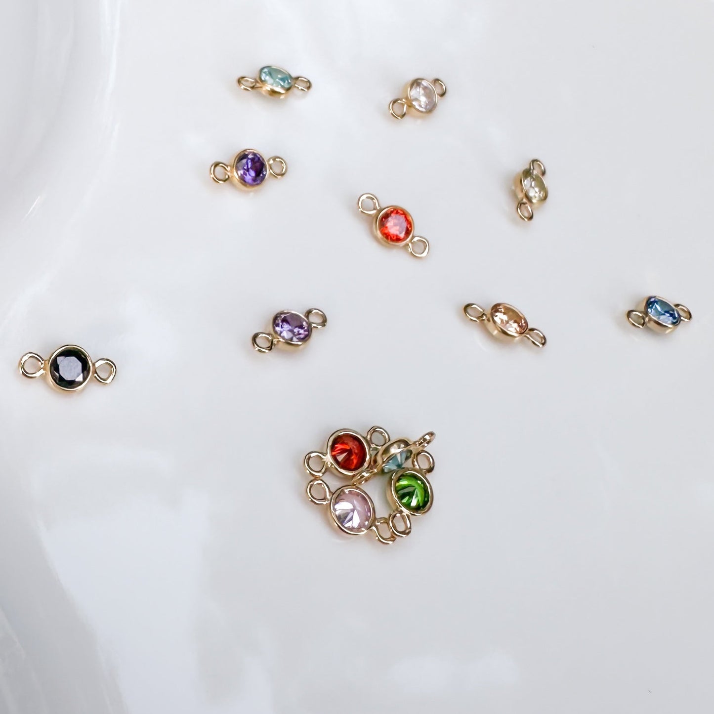 Round Birthstone Connectors - 3mm