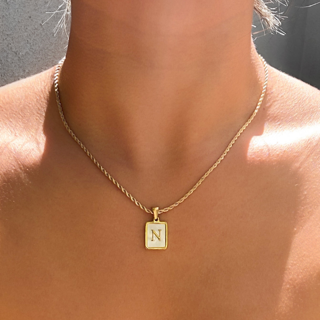 Mother Of Pearl Initial Pendant Necklace